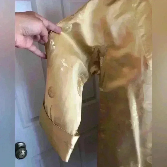 VTG  GOLD YELLOW CHINESE BROCADE JACKET COAT EVENING COAT SMALL - Picture 8 of 11